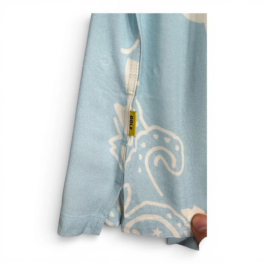 GOLF WANG Paisley Button Up Shirt Men L Light Blue Camp Loop Collar Short Sleeve